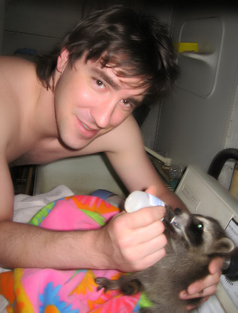 Dennis feeding Ringo raccoon!
